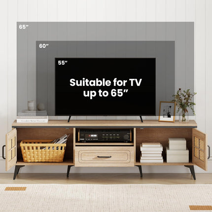 Dreamade TV Stand for 60/65 Inch TV | Boho Entertainment Center with Storage Cabinets