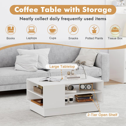 Dreamade Coffee Table with Storage, Rectangle Accent Sofa Table with Shelf & Elevated Base