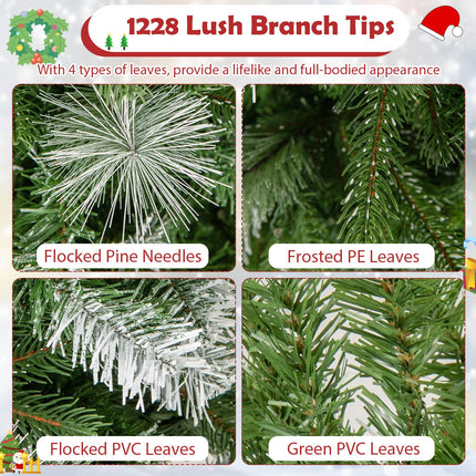 Dreamade 6ft / 7.5ft / 9ft Pre-Lit Pencil Christmas Tree with Flocked Frosted Tips & LED Lights