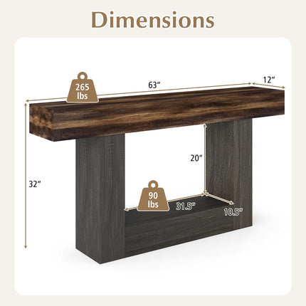 Dreamade 63" Farmhouse Console Table | 2-Tier Narrow Entryway Table with Storage Shelf