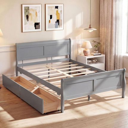 Dreamade Twin/ Full/ Queen Bed with 2 Storage Drawers Wood Platform Bed with Headboard & Footboard