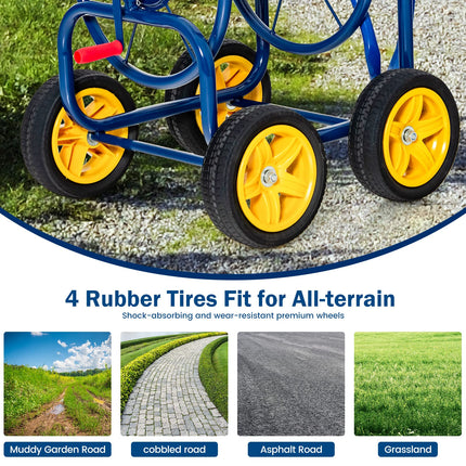 Dreamade Garden Hose Reel Cart - Water Hose Cart with 4 Wheels & Non-slip Grip