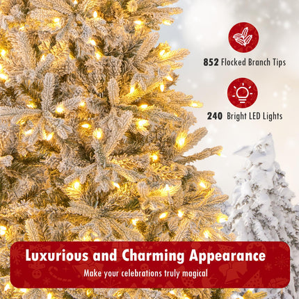 Dreamade 7 FT Half Snow Flocked Christmas Tree with 240 Warm White & Multicolored LED Lights