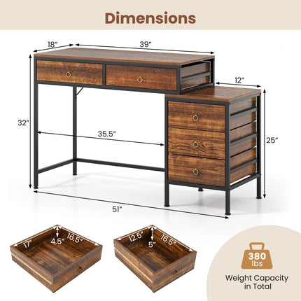 Dreamade 51" Home Office Computer Desk w/ 5 Drawers