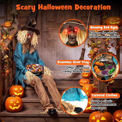 DREAMADE Animated Halloween Sitting Scary Scarecrow Decoration