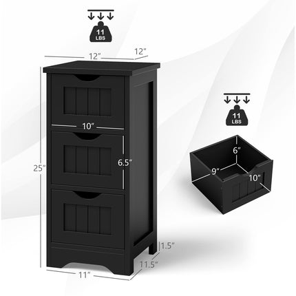 Dreamade Bathroom Floor Cabinet - Small Bathroom Storage Cabinet with 3 Removable Drawers