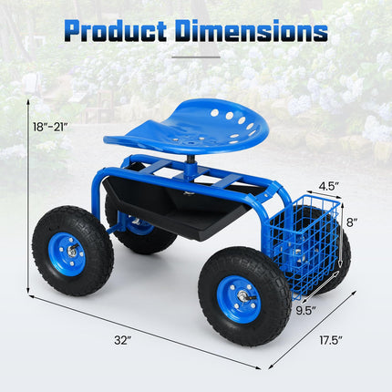 Dreamade Garden Cart Rolling Tray Gardening Planting with Work Seat