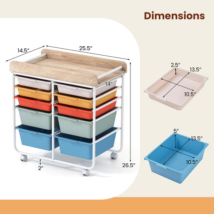Dreamade Rolling Storage Cart with 10 Drawers, Utility Cart