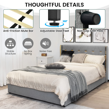 Dreamade Queen/Full Size Upholstered Bed Frame with 4 Drawers