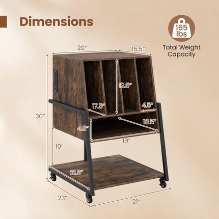 Dreamade Record Player Stand on Wheels | 3-Tier Turntable Stand with Charging Station