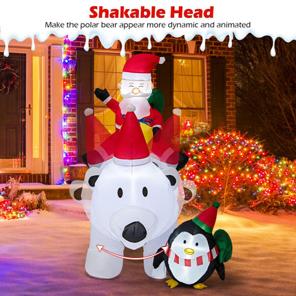 Dreamade 7FT Christmas Inflatables, LED Lighted Xmas Inflatable Polar Bear with Shaking Head, Santa & Penguin
