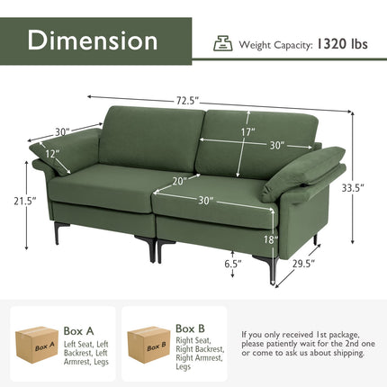 Dreamade 72.5" L Loveseat, 2-Seat Sofa Couch with Removable Armrest Pillows