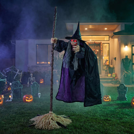 DREAMADE 6.6 FT Halloween Animatronics Flying Witch on Broom Decorations