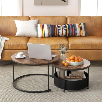 Dreamade 31.5" Round Coffee Table with Removable Fabric Basket & Metal Frame