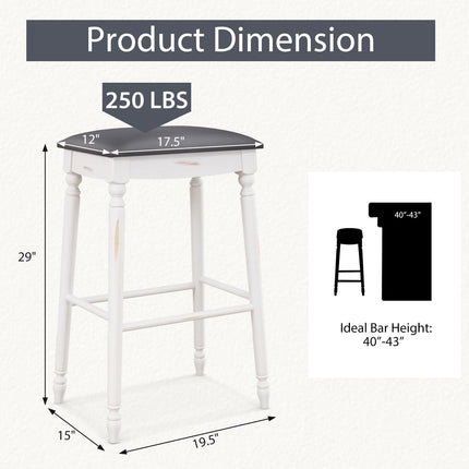 Dreamade Bar Stools, 29"/24" Bar Height Saddle Stools w/Padded Seat, Rubber Wood Legs, Footrests & Antiqued Surface