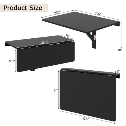 Dreamade Wall Mounted Folding Table, 31.5" x 23.5" Wood Murphy Desk Drop-Leaf Table