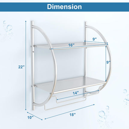 Dreamade Bathroom Shelf with Towel Rack - 2 Tier Rustproof Over The Toilet Storage Shelf