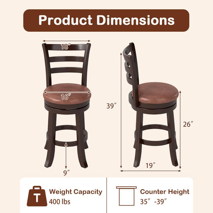 Dreamade 26" Counter Height Swivel Barstools Set of 2/4 with Faux Leather Seat and Wrap-around Footrest