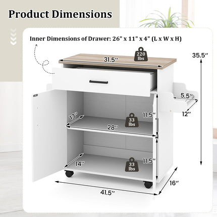 Dreamade Kitchen Island with Storage 41.5" W Rolling Island Table