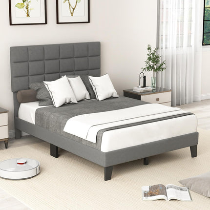 Dreamade Full Size Platform Bed, Linen Fabric Upholstered Bed Frame with Adjustable Headboard & Wooden Slat Support