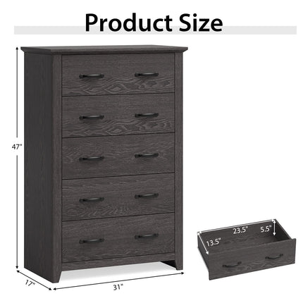 Dreamade 5 Drawer Dresser Chest of Drawers - Vertical Dresser with 5 Pull-Out Drawers for Bedroom, Living Room, Entryway