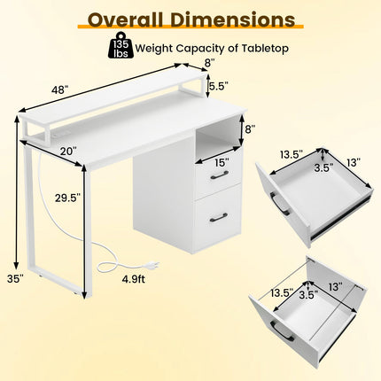 Dreamade 48 Inch Computer Desk with Power Outlets & File Drawer