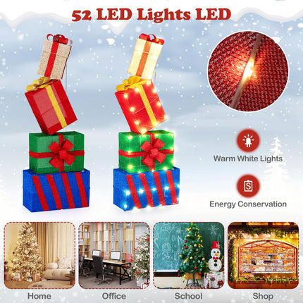 Dreamade Christmas Lighted Gift Boxes Set of 4 | Light Up Present Boxes with Colorful Bows