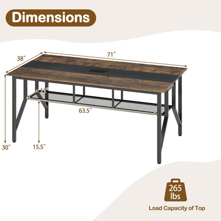 Dreamade Rectangular Meeting Table with Mesh Storage Shelf and Cable Grommet