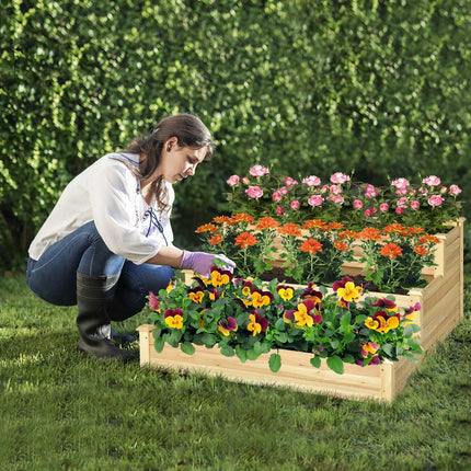 Dreamade 3 Tier Raised Garden Bed, Wood Planter Box 48 x 48 x 22 Inch Vegetable Flower Herb Fruit Growing Bed Kit