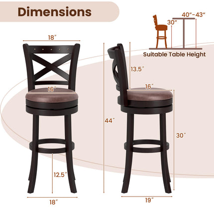 Dreamade 30" Swivel Bar Stools with Footrest & Rubber Wood Frame