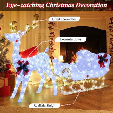 Dreamade Lighted Christmas Reindeer and Sleigh w/ 215 LED Lights