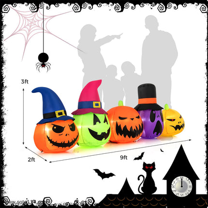 DREAMADE 9 FT Lighted Halloween Inflatable Pumpkin Patch with Witch Hats