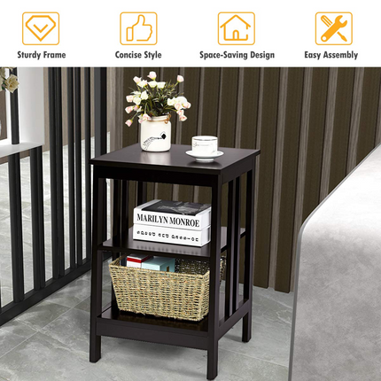 Dreamade Nightstand 3-Tier Sofa Side Table W/Reinforced Bars and Stable Structure