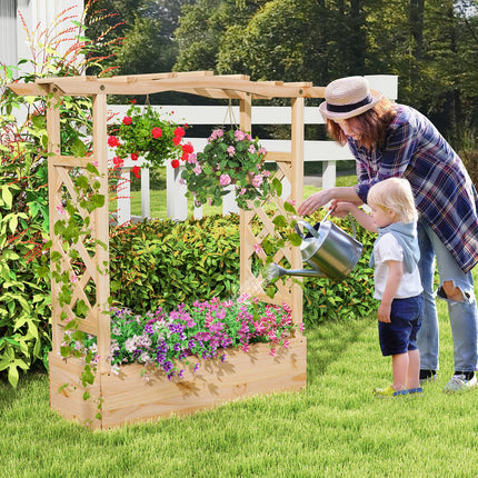 Dreamade Raised Garden Bed with Sided Trellis & Hanging Roof, Wood Planter Box, 44”x14”x45” (L x W x H)