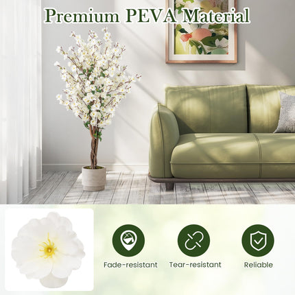 Dreamade 47” Faux Plum Blossom Plant with White Fabric Flower