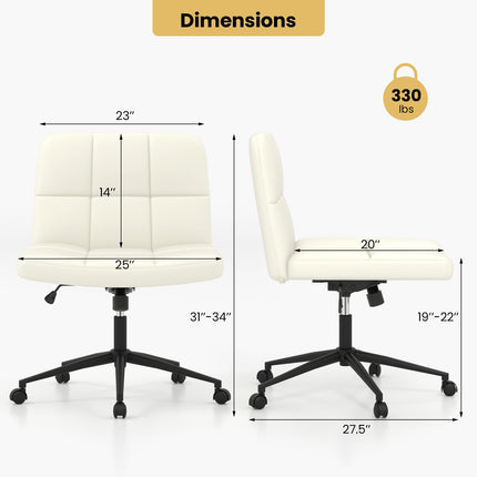 Dreamade Criss Cross Chair with Wheels, PU Leather Cross Legged Office Chair, Height-adjustable Swivel Vanity Chair