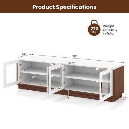 Dreamade Large TV Stand for TVs up to 75”, Entertainment Center with 4 Tempered Glass Doors