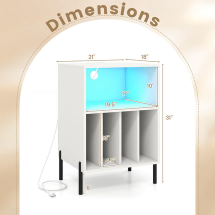 Dreamade Record Player Stand with LED Lights & Charging Station