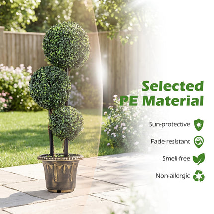 Dreamade 3 FT Artificial Boxwood Topiary Tree Sun-Protective Triple Ball Fake Plants Shrubs (1/2 Pack)
