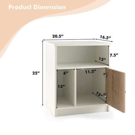 Dreamade White Nightstand Set of 2, 25" Tall End Side Table with 1 Door & 2 Open Shelves
