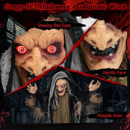 DREAMADE 5 FT Halloween Animatronic Witch Standing Witch