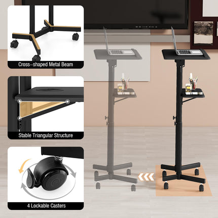 Dreamade Mobile Laptop Podium, Height Adjustable Standing Desk with Storage Tray