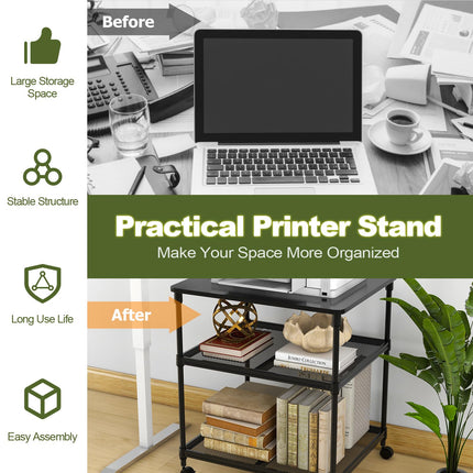 Dreamade Printer Stand, 3-Tier Industrial Printer Cart with Lockable Wheels