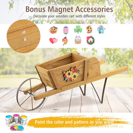 Dreamade Wooden Wagon Planter, Small Wheelbarrow Wagon Flower, Indoor & Outdoor Raised Bed