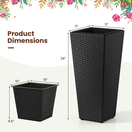 Dreamade Set of 2 Rattan Tall Plant Pots with Detachable Plastic Liners