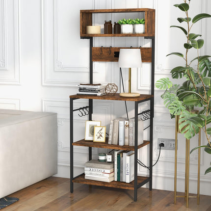 Dreamade Bakers Rack with Power Outlet, 5-Tier Microwave Stand w/ 10 S-shape Hooks