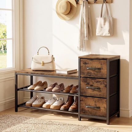 Dreamade 3-Tier Industrial Shoe Storage Bench with 3 Removable Fabric Drawers