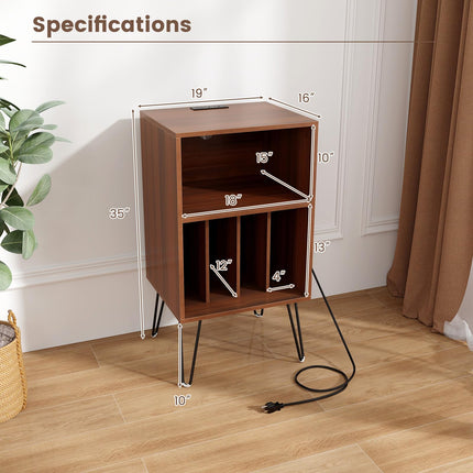Dreamade Record Player Stand with Charging Station Turntable Cabinet with Record Storage & Metal Legs