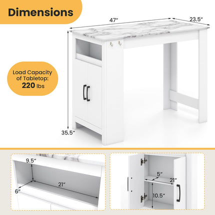 Dreamade Bar Table, 47” Counter Height Dining Table with 7 Hanging Hooks, Compartment, Cabinet & Adjustable Shelf