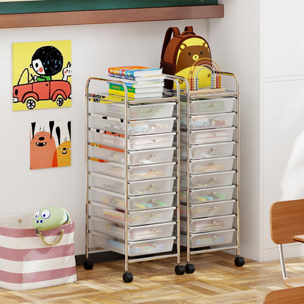 Dreamade 10-Drawer Rolling Storage Cart with Metal Frame and Lockable Universal Wheels